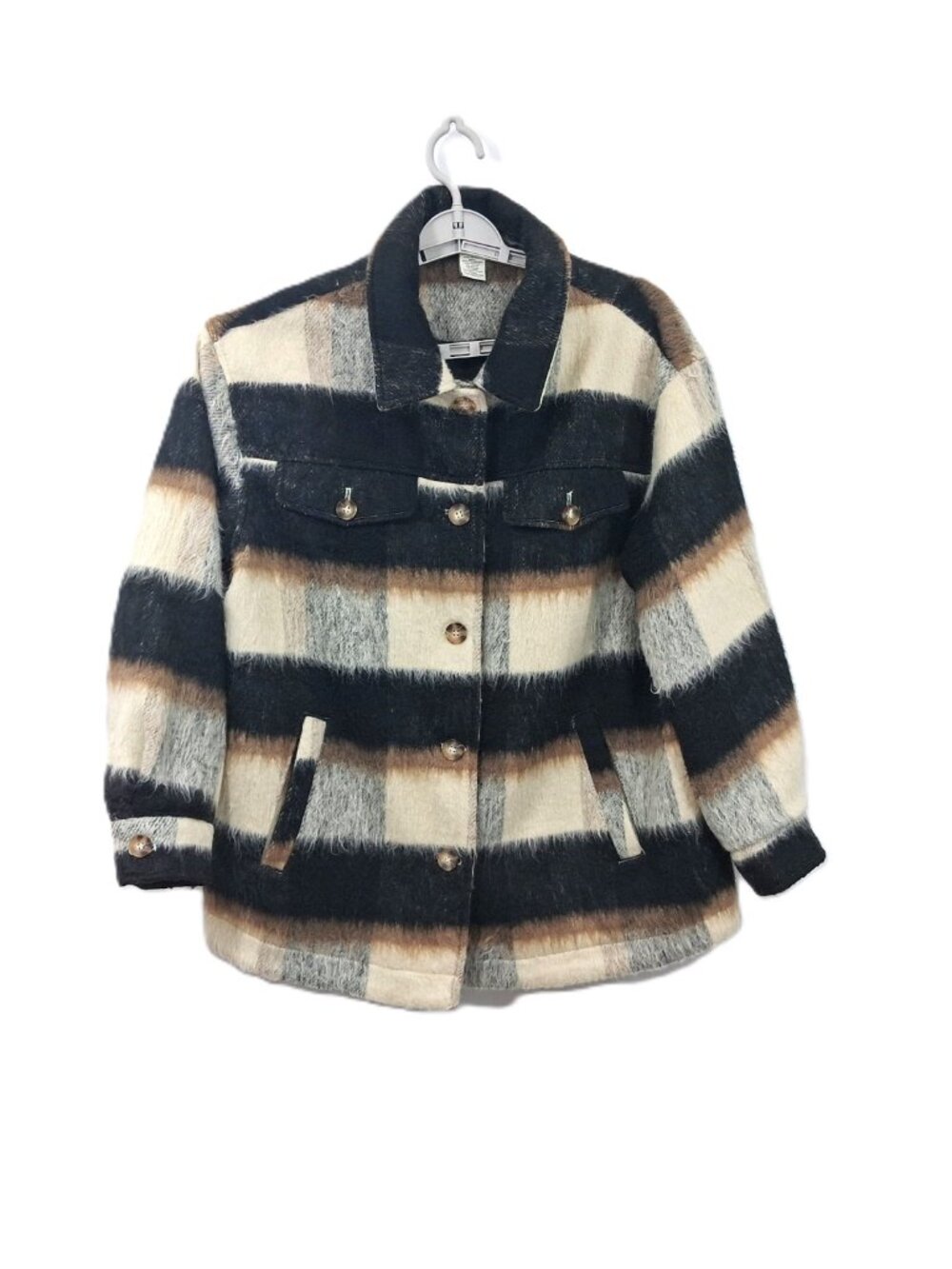 Women's Wool Blend Plaid Jacket Multicolor Shacket S, Wonderly